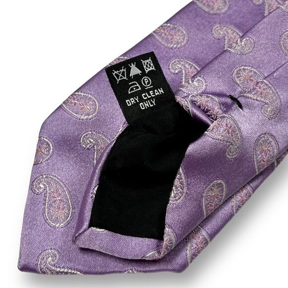 VALENTINO Men’s Purple Designer Paisley Medallion 100% Jacquard Silk Narrow Tie - Picture 7 of 9
